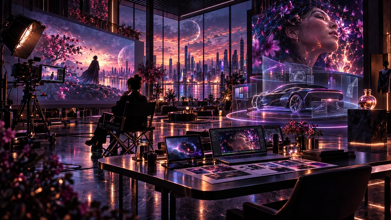 A studio production environment bringing film, product and visual design together
