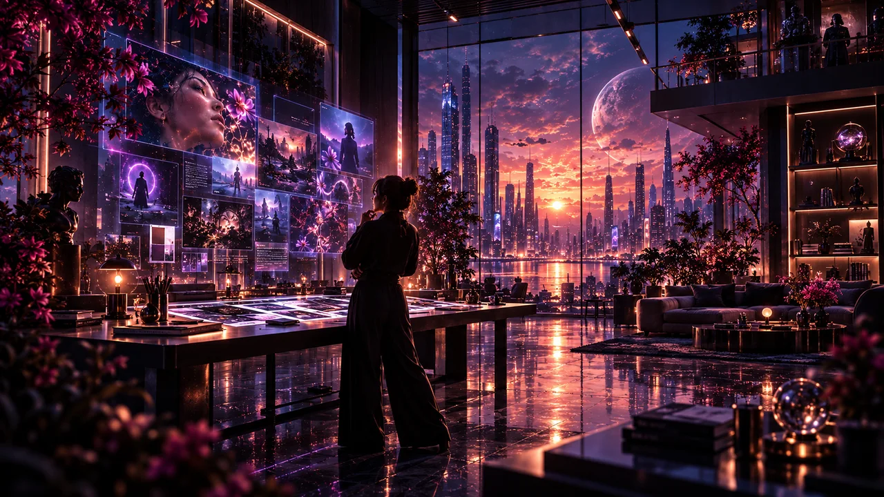 A creative studio filled with visual explorations and architectural light